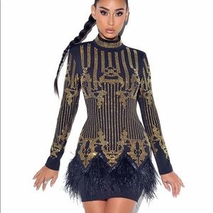 Black and Gold Crystal Embellished Dress